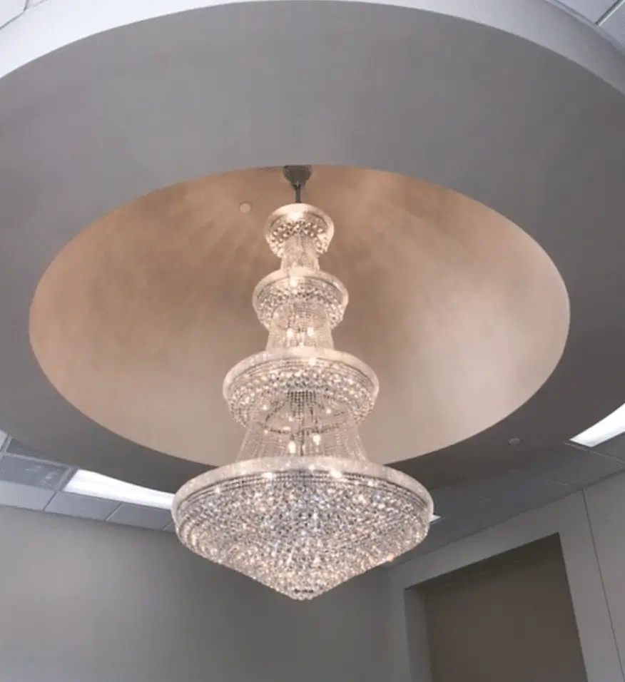 Stunning commercial chandelier hanging from the ceiling
