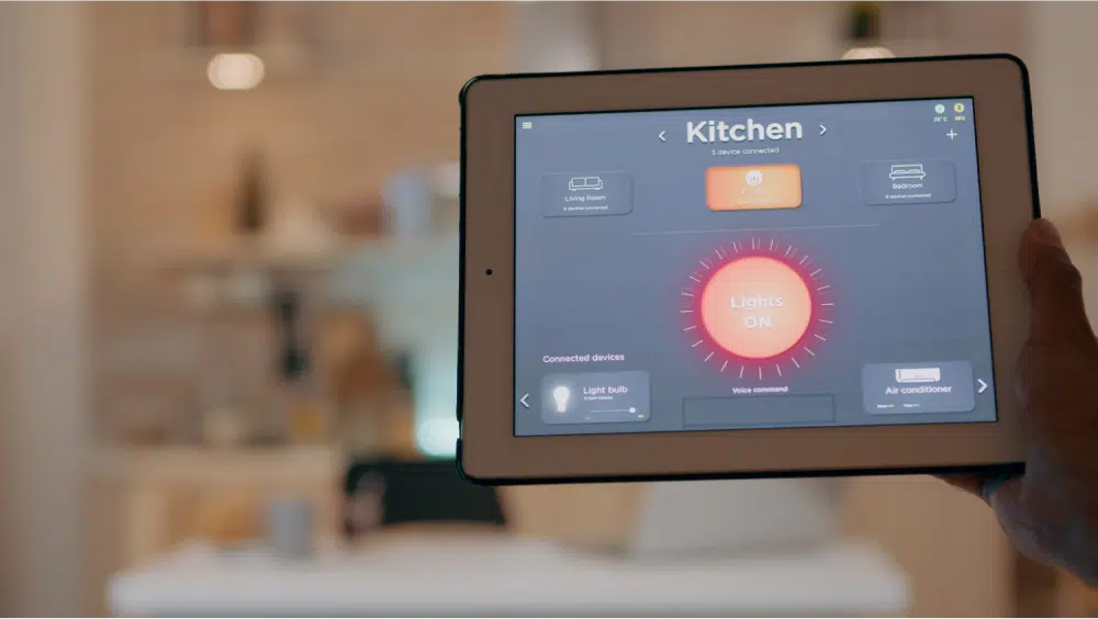 Tablet displaying smart kitchen controls.