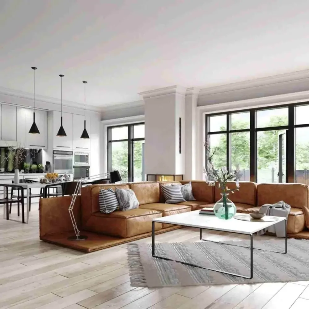 Cuero TX luxurious living room with tan tiled floor